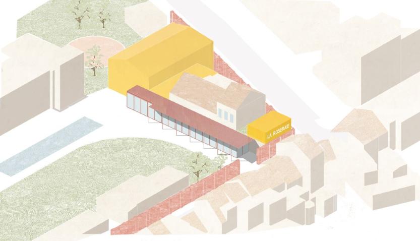 axonométrie du projet de la Roseraie réalisée par Architectures Parallèles - Manger Nielsen