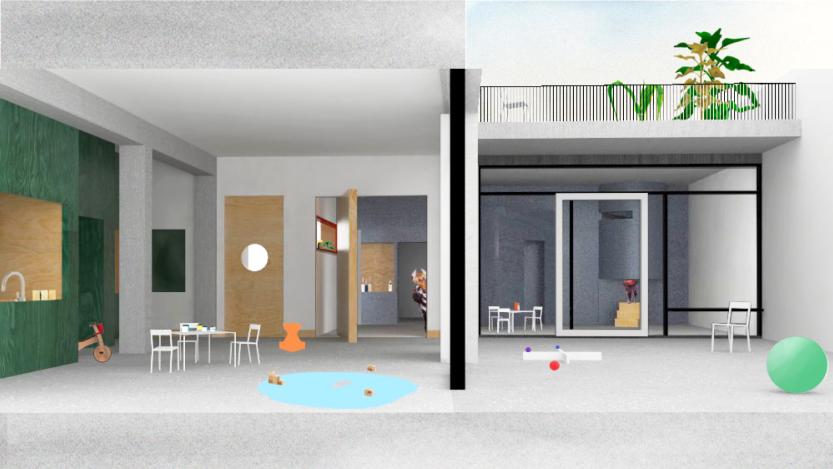 Projet lauréat - Vue  intérieure sur deux sections © Dars/Dubois